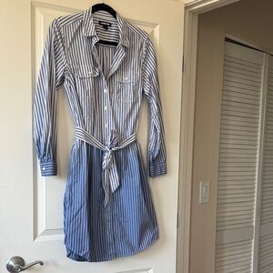 Lands' End Blue and White Striped Long Sleeve Dress